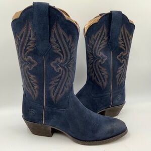 Ariat Womens Navy Suede Embroidered Cowboy Western Boots Size 7.5 B